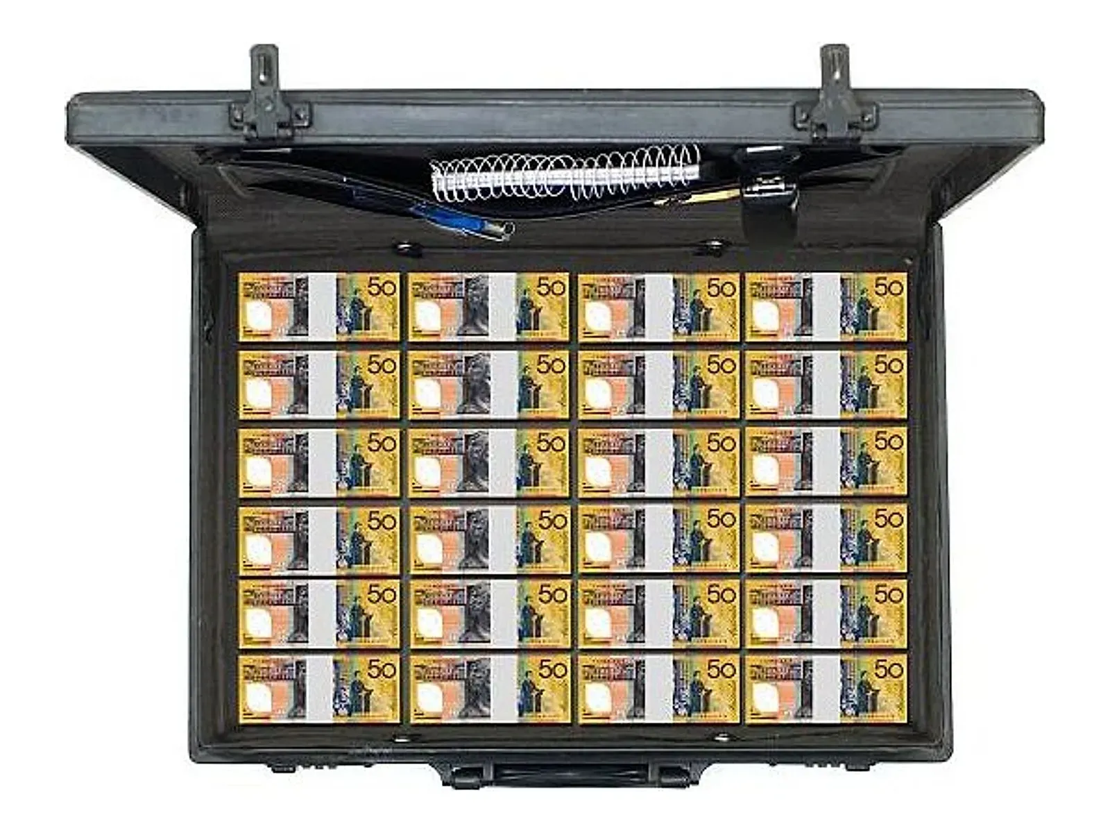 Briefcase prop money set — studio-grade Australian prop currency by Australian Reserve Props
